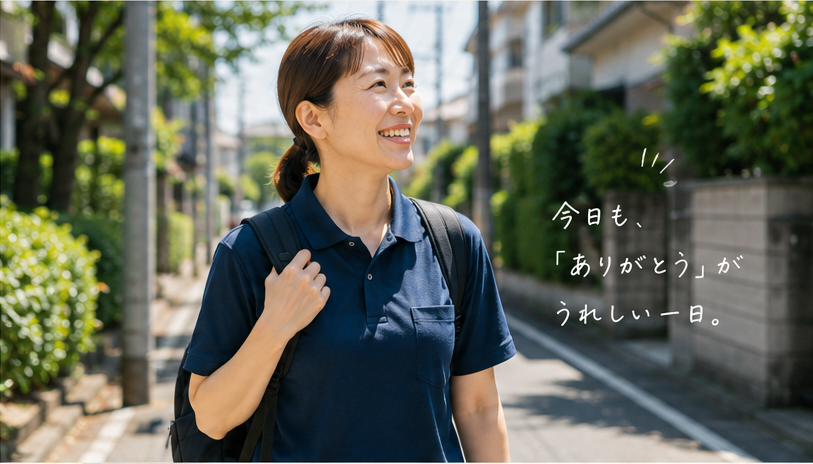 訪問に向かうスタッフ